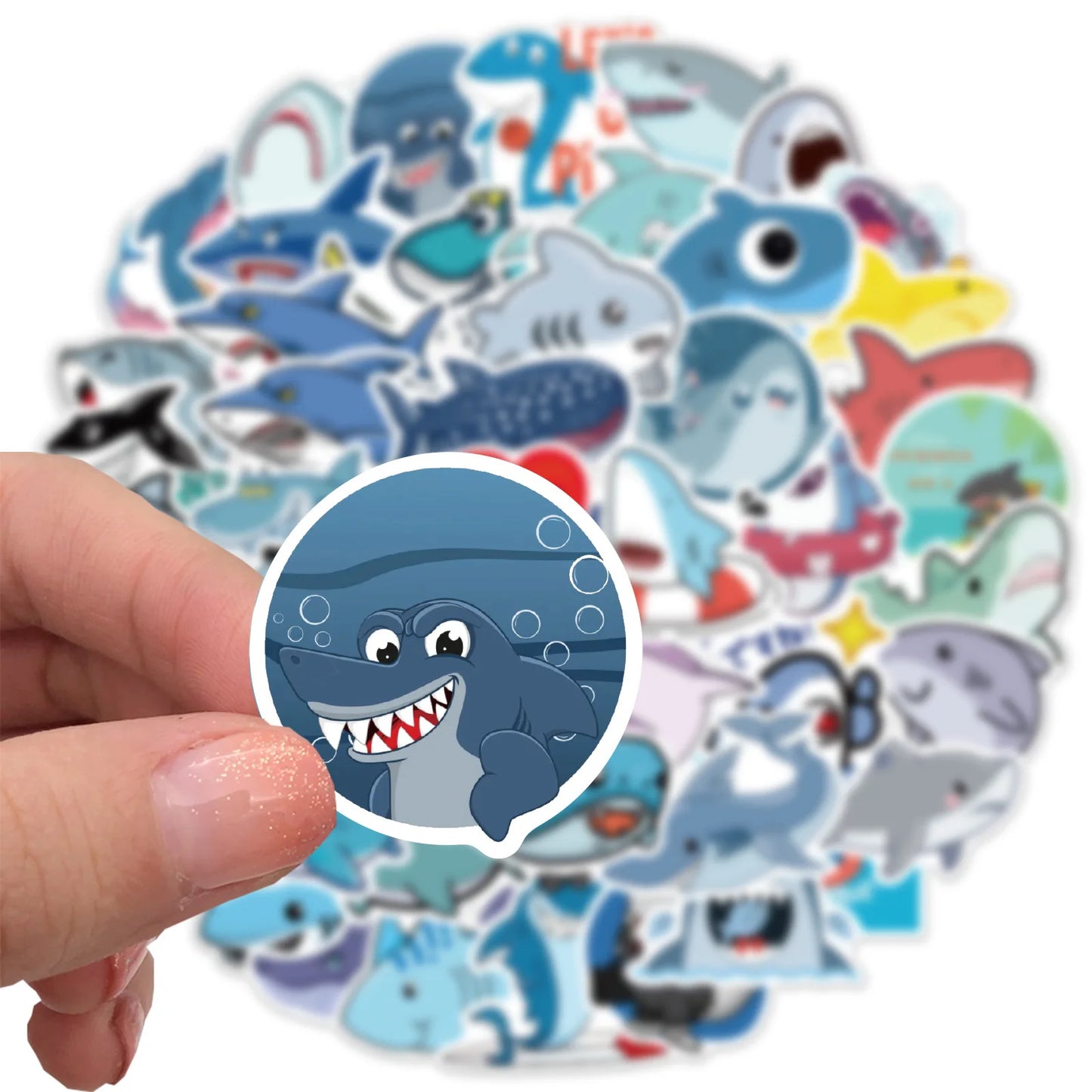50Pcs Shark Stickers，Ocean Shark Waterproof Vinyl Stickers and Decals