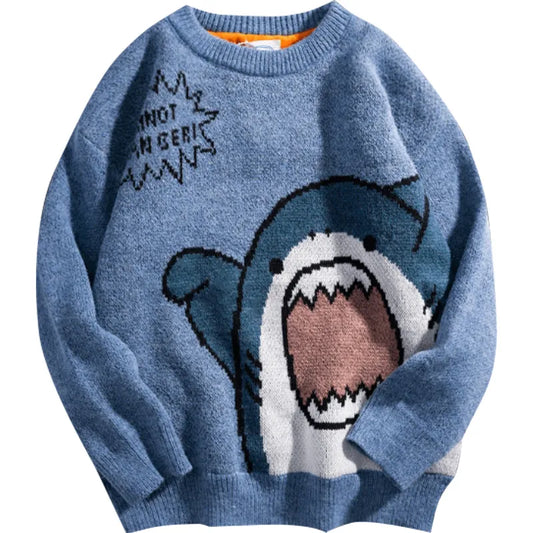 Shark Sweater Men Winter Cartoon Harajuku Korean Y2k Oversized