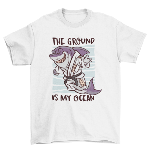 Shark martial arts cartoon t-shirt design