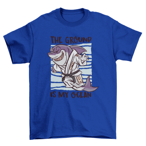 Shark martial arts cartoon t-shirt design